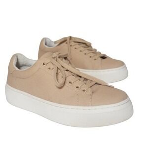 Abeo Neutral Beige Canvas Platform Lace-Up Sneakers